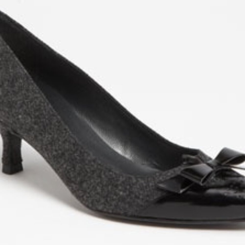 Stuart Weitzman Pointy Toe Gray Flannel kitten heels
